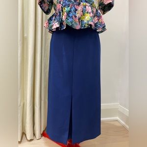 Vintage Navy Midi Skirt, Front Slit, Made in Canada, Womens (Size M)